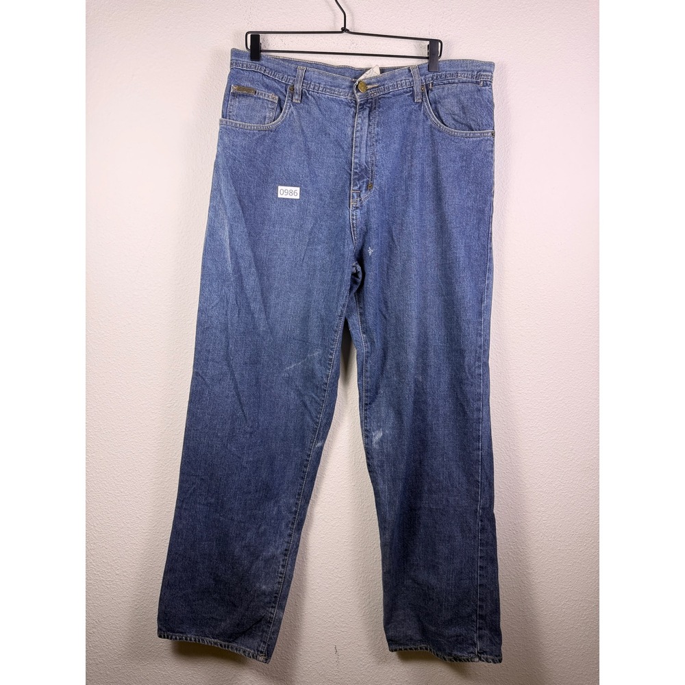 G-Unit Denim Company Mens Relaxed Straight Leg Jeans Blue Embroidered 36x36